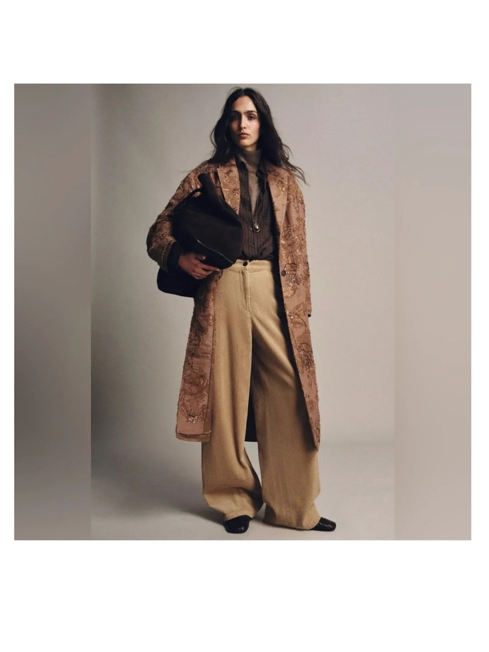 Zara Brown Embroidered Long Coat